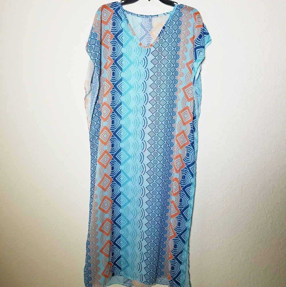 Geometric print chiffon kaftan cover up